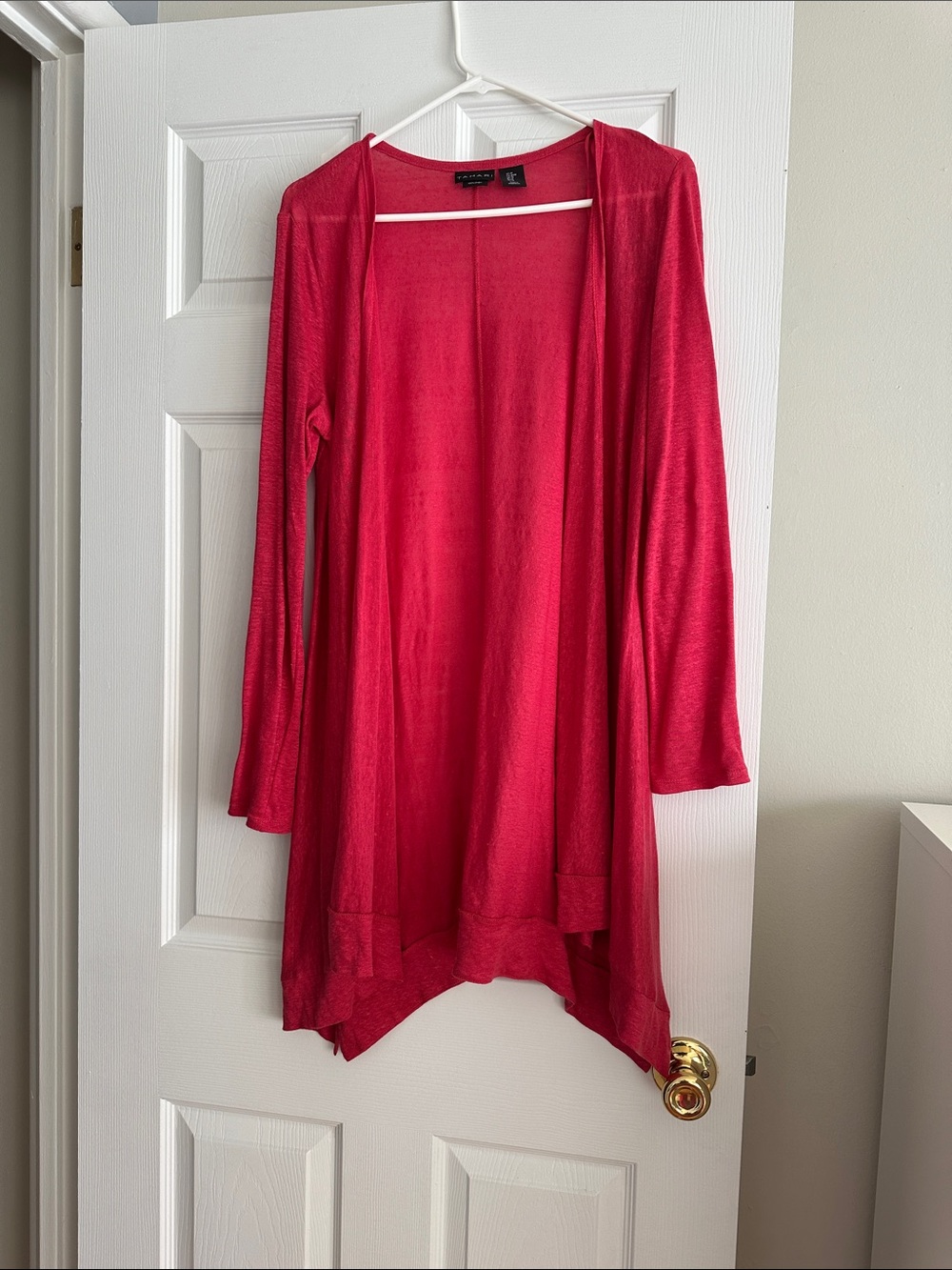 Tahari Open-Front Pink-Red Cardigan